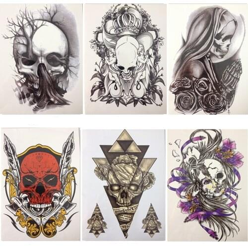 NEW ARRIVAL 21 X 15 CM Skull Women Temporary Tattoo Stickers Temporary Body Art Waterproof