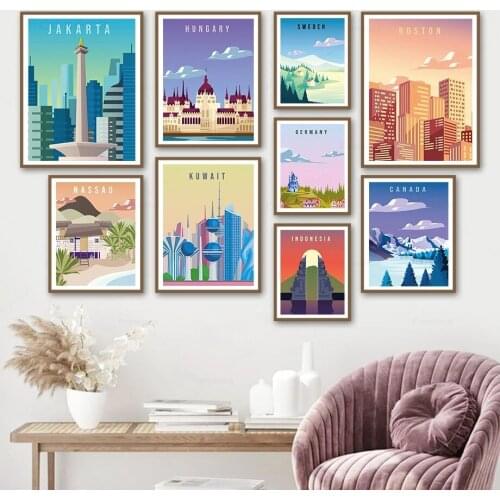 Nordic City Scenery Posters Sweden Boston Germany Canada Hungary Scape Wall Art Canvas Painting for Living Room Home Decortion