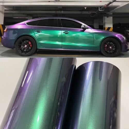 Premium Glossy Chameleon Green Purple Glitter Vinyl Film Foil Air Release Motorbike Car Wrap Sticker Decal