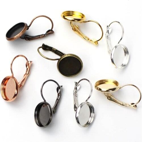 30pcs/lot 8mm-25mm French Lever Ear Hook Cabochon Cameo Earring Base Blank Earring Setting Cameo Bezels Tray DIY Jewelry Making