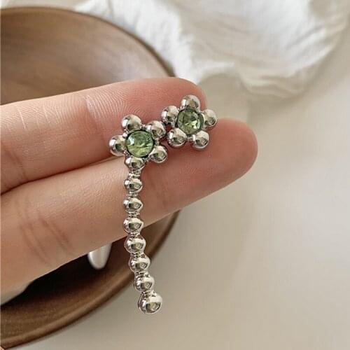 GSOLD Geometric Asymmetric Metal Flower Rhinestone Stud Earring Simple Sweet Small Ear Studs Fashion Creative Jewelry Women Girl