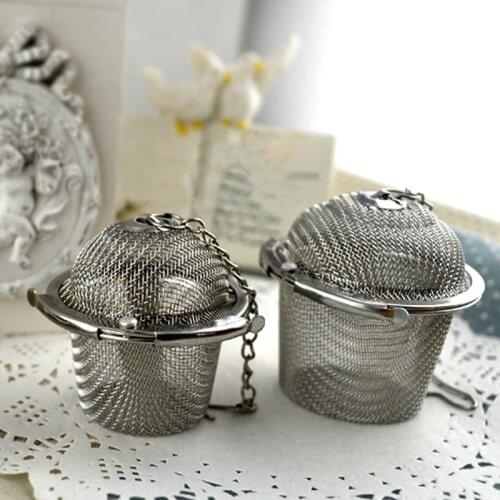 304 Stainless Steel Grids Mesh Bucket Shape Tea Strainer 4.5*4.5CM/5.3*5.5CM 1Pcs Silver Tea Ball Filter with Chain