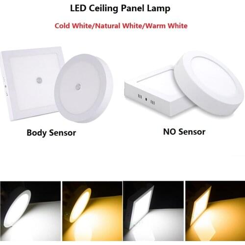 LED Panel Light AC85-265V Surface Mounted Ceiling Lamp With Driver Super Bright Body Sensor Downlight 6W 12W 18W 24W