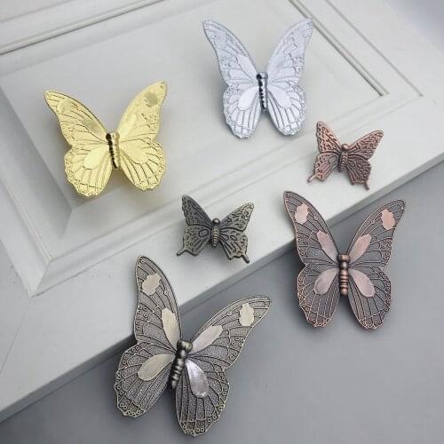 1pc Vintage 3D Butterfly Cabinet Handle Retro Zinc Alloy Kitchen Cupboard Door Pull Knobs Drawer Wardrobe Furniture Decorative