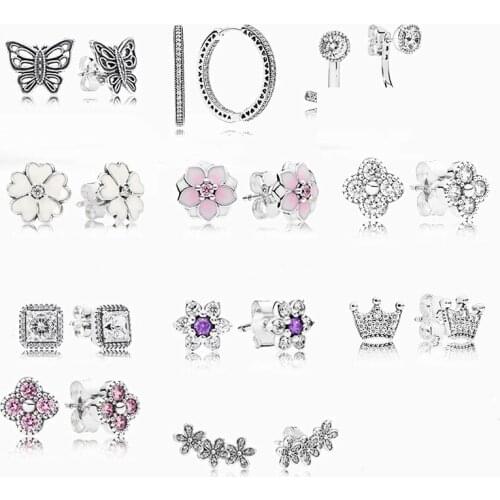 New Fashion Sterling Silver 925 Magnolia Inlaid Earrings Butterfly Shape Pierced Original 1:1 Ladies Fine Jewelry