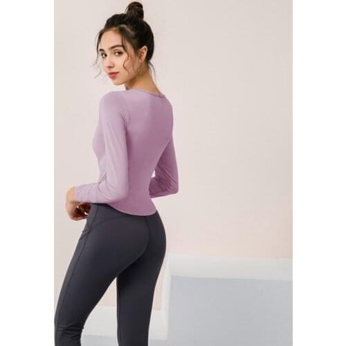 Womens Fitness Sports Yoga Shirts Long Sleeves With Chest Pad Sexy Hollow Tight Sports Clothing Casual Running Shirt Sportswear