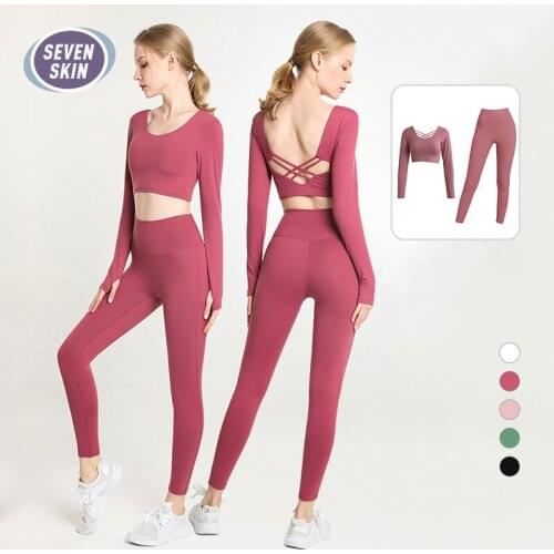 SEVEN SKIN Womens Sportwear Yoga Set Gym Tracksuit with Long Sleeves Crop Top High Waist Seamless Leggings Fitness Sports Suits