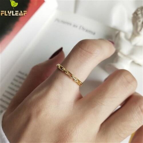 100% 925 Sterling Silver Jewelry Gold Rings For Women Personality Fashion High Quality Three-dimensional Buckle Shape Thin Ring