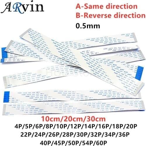 0.5mm 10/20/30cm Type A/B FPC FFC Cable PCB wire connector Same/Reverse 4 5 6 8 10 12 16 18 20 26 28 30 32 36 40 50 54 60 p