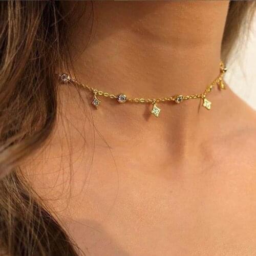 100% 925 sterling silver choker necklace Cubic Zirconia AAA drop star charm statement fine silver fashion evening party jewelry