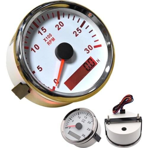 3KRPM Boat Tachometer Marine Tacho Meter Gauge LCD Hourmeter 12V/24V 3000 RPM 85mm Car Tachometer Toerenteller Red Backlight