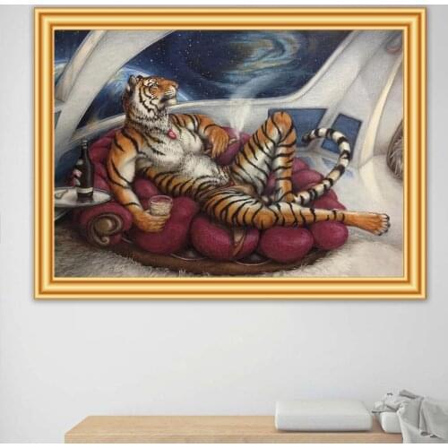 5D Diamond Painting Cartoon Tiger DIY Cross Stitch Full Square Diamond Embroidery Mosaic Art Picture of Rhinestones Decor Gift