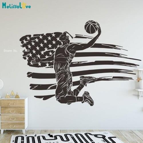 Basketball American Flag Wall Stickers Basket Art Sport Home Decor Boys Room Popular Sport Removable Poster Gift YT5749