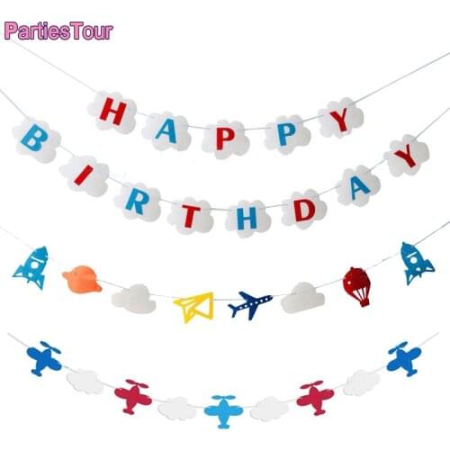 Glitter Airplane Happy Brithday Banner Clouds Garland for Airplane Themed Birthday Party Decor Aircraft Party Bountting Banner