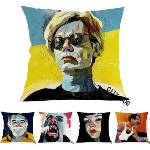 Portrait art painting drawing 45*45cm square pillow case Cushion cover car sofa watercolos Famous star painting pillow cushions