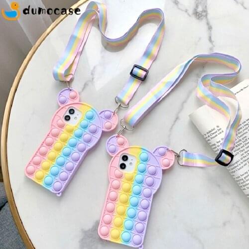 Relieve Stress Pop Fidget Toys Lanyard Phone Case for Samsung S20 FE S21 A51 A71 A12 A52 A32 A50 A30 Note 20 Ultra S9 S10 Plus