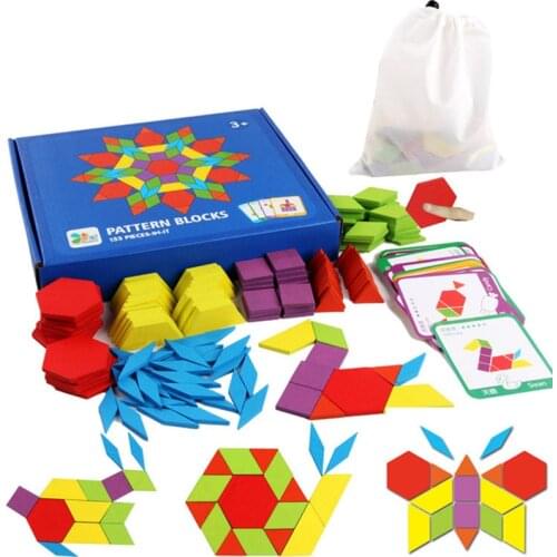 155pcs Tangram Wooden Creative Puzzle Board Set Colorful Baby Montessori Educational Toys For Children Learning Developing Toy