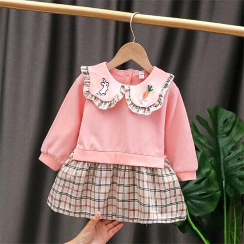 New Kids Dresses for Girls Fashion Children Long Sleeve Autumn Animal Print Ruffle Plaid Splicing Lovely Tutu Dress Baby Outfits