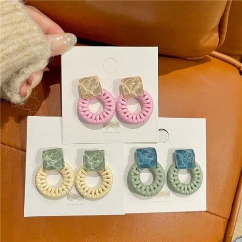 Long Weave Circle Korean Earrings Geometric Hyperbole Multicolor Earrings