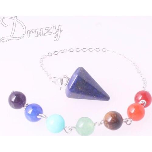 Druzy 7 Chakra Crystal Natural Stone Yoga Necklace Raw Quartz Natural Stone Dowsing Pendulum Necklaces Reiki Rainbow Pendant 1PC