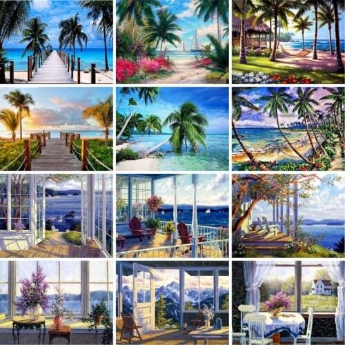 GATYZTORY Frame Sandy beach Landscape DIY Painting By Numbers Handpainted Oil Painting Home Wall Decor Artwork 40x50cm Wall Arts