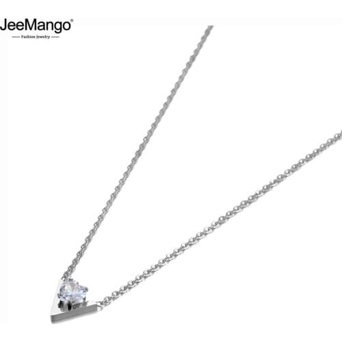 JeeMango Goth Stainless Steel Love Letter Pendant Necklaces Jewelry CZ Crystal Chain & Link Wedding Necklace For Women JN20094