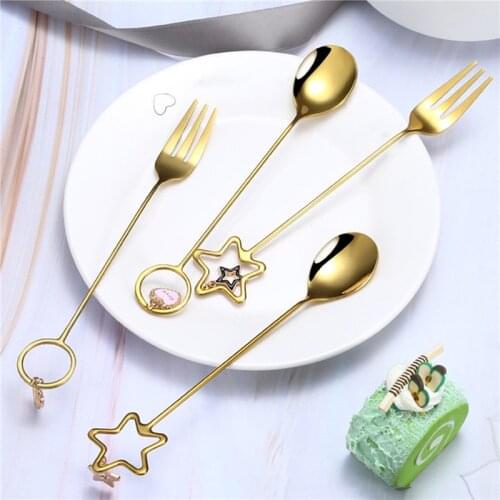 Stainless Steel Coffee Spoon Watermelon Ice Cream Spoon Tea Spoon Dessert Spoon Fork With Pretty Pendant Creative Tableware