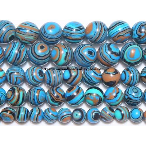 Synthetic Stone Blue Lace Malachite Round Loose Beads 15" Strand 6 8 10 12 MM Pick Size For Jewelry Making