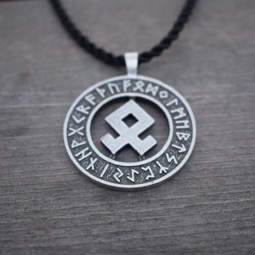 Viking odal rune round pendant necklace Jewelry Hollow Amulet Pendant Runic Nordic Talisman SanLan Jewelry