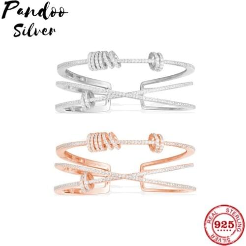 Fashion Charm Sterling Silver Copy 1:1 Copy,Pink And Silver Double 'X' Cuff With Mini Rings Women 2021 Jewelry Gift With Logo