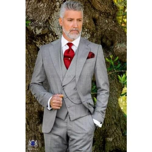 2019 Custom Made Men Light Grey 3 Pieces Wedding Groom Suit With Pants Slim Fit Men Tuxedo Suit For Wedding Prom Best Man Suit