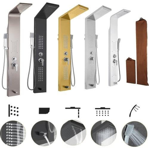 5 in 1 Shower Head Multifunctional Stainless Steel Shower Panel Tower Rainfall&Waterfall Massage Body System Jets 5 Colors