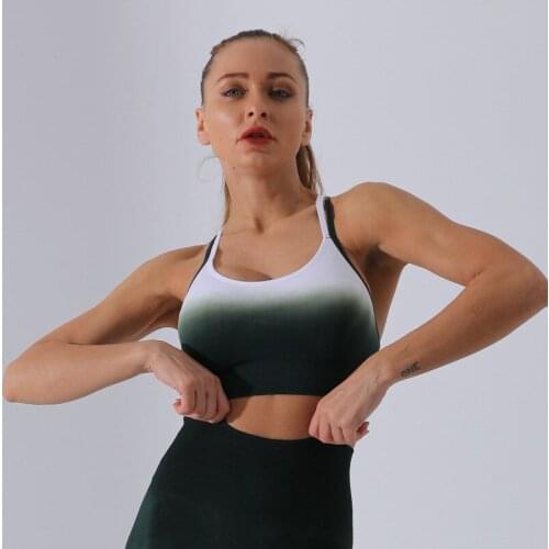 2021 New Womens Sports Bra Gradient Color Yoga Underwear Moisture Wicking Shockproof Beautiful Back Running Sports Fitness Bra