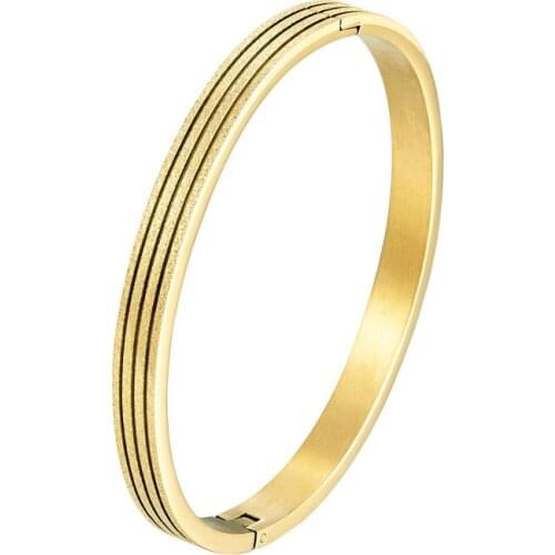 New Arrival Stripes Frosted Shape Woman Bracelets & Bangle Stainless Steel High Quality Gold Color Jewelry Bangle wholesale