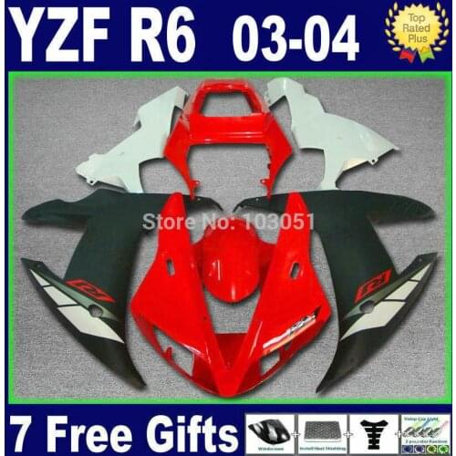 Custom Road race moto fairings For Yamaha YZF 2003 2004 2005 R6 R YZF R6 03 04 05 plastics red white aftermarket fairing kits