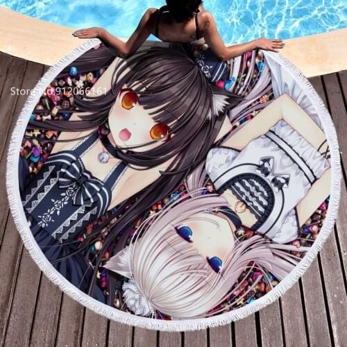 Japan Anime Round Beach Towels NEKOPARA Summer Swimming Towel Sexy Girls Microfiber Towel Fabric Beach Chair Bath Blanket