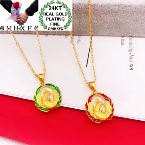 OMHXFC Jewelry Wholesale YM420 European Fashion Woman Girl Party Birthday Wedding Gift Vintage Peacock 24KT Gold Pendant Charm