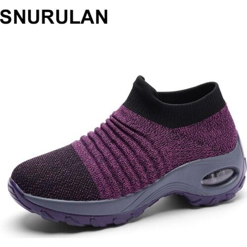 SNURULAN Moipheng 2019 Spring Loafers Womens Sneakers Slip-ons Flat Platform Wedges Sneakers for Women Sock With Hole Casual