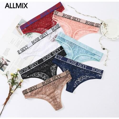 ALLMIX Sexy Lace Womens Panties Thongs Underwear Hollow Out Soild G-String Low Waist Temptation Female Comfort Lady Lingerie
