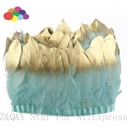 Mint goose feather feather spray gold head made of cloth edge 2 yards DIY crafts hand jewelry clothing feather
