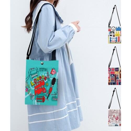 Cartoon British London Landscape Print Shoulder Bag Women Ladies Casual Small Cellphone Pouch Teenger Girls Crossbody Bags Gift