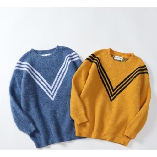 Casual Kids Boys V Neck Sweater Autumn Baby Boys Knitted Mohair Sweater Baby Boys School Pullover Tops Kids Clothes Age 4 -12 Y