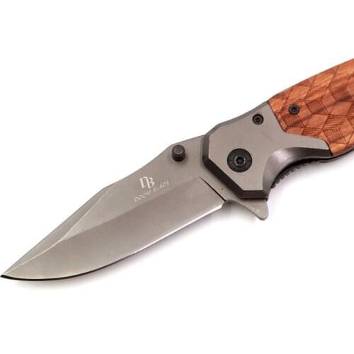 Tactical Folding Knife 5CR15MOV Blade Wood Steel Handle Outdoor Knives Camping Survival Pocket Knife Tools EDC with Waist Clip