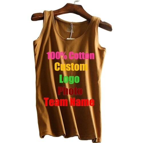 Solid High Elastic Cotton Custom Logo Photo Text Printed DIY Women shirts Tanks Top Female Rock Punk Unique Female Tees Vest