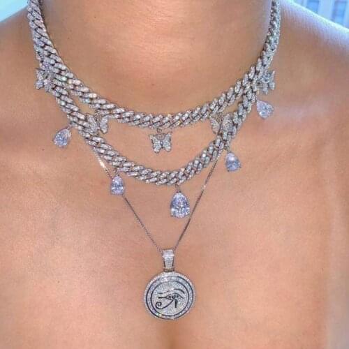 Top Quality Silver Color Iced Out Bling 5A CZ Cubic Zirconia Hip hop CZ Evil Eye Pendant Women Bunny Fashion Necklace Wholesale