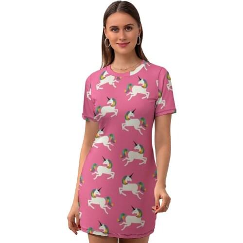 Unicorn Dress Short Sleeve Stylish Polyester Bodycon Women Pattern Social Hot One-Piece