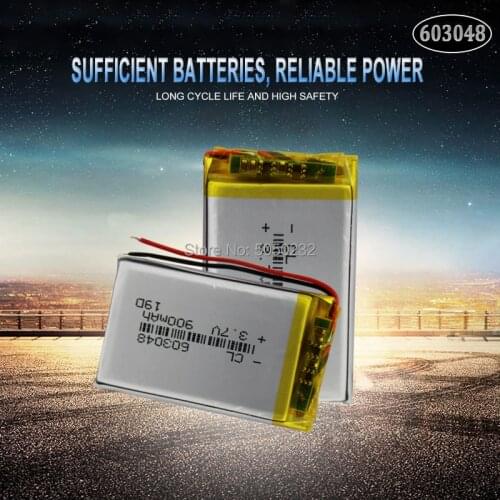 2pc 3.7V 900mAh 603048 Rechargeable Battery Lithium Polymer Li-Po li ion cells For LED Light DVD GPS MP5 PDA PSP power bank