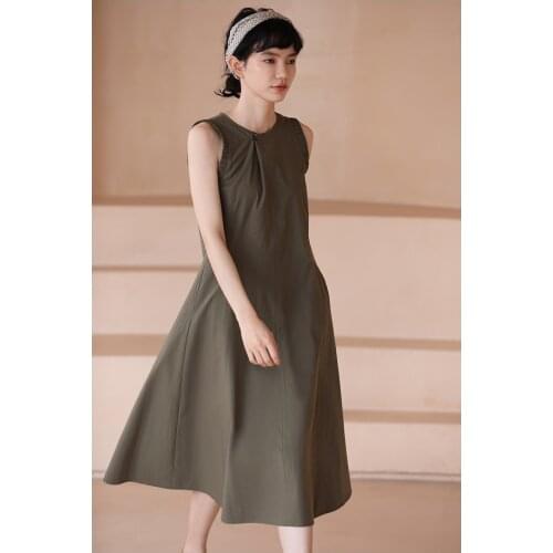 21 summer new French solid two-way cut waist slim sleeveless dress 0626-5