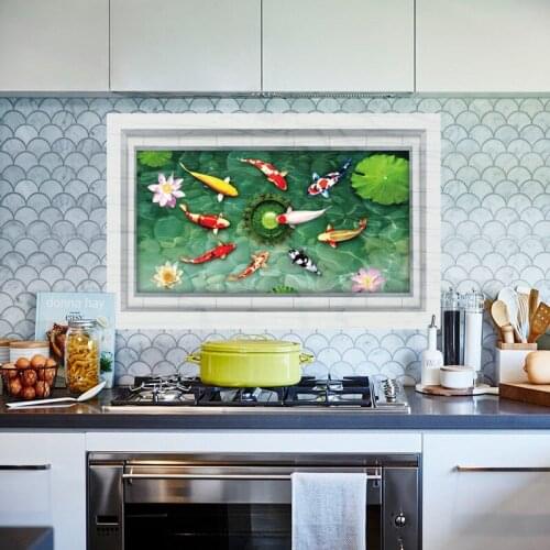 Lotus Pond Golden carp 3D Floor Stickers PVC Material DIY wall decal For Living room bathroom kitchen floor decoration stickers