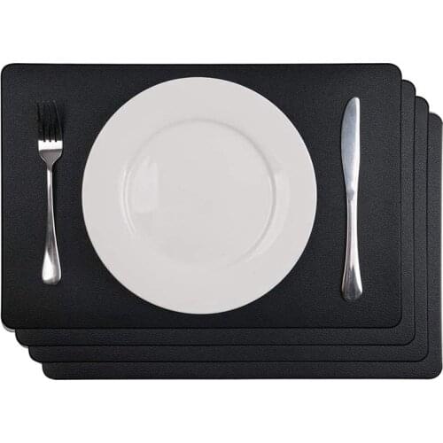 4PCS Heat-Resistant Placemats Artificial Leather Placemats Waterproof Non-Slip Washable Kitchen Placemats Black